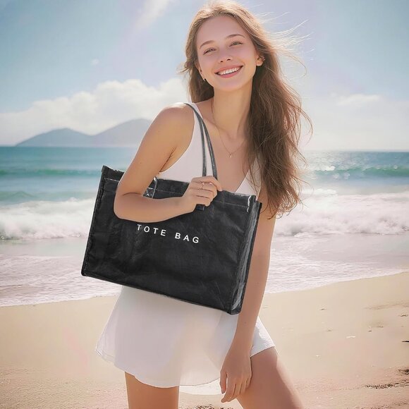 Spacious PVC Shoulder Bag - Stylish Kraft Paper Texture, Perfect for Daily Use - Picture 5 of 6